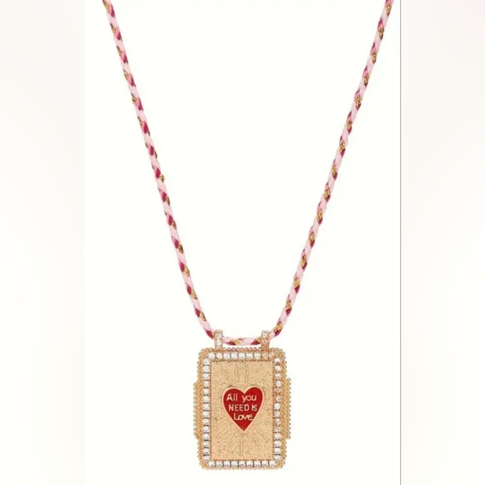 Fashion boho necklace with pink and gold braided fabric chain